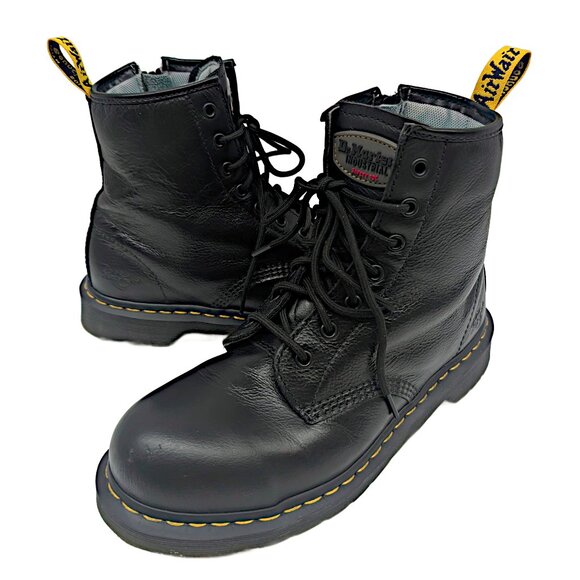 Dr. Martens Maple Zip Boots Black Steel Toe Work Leather Industrial Womens 10 - Picture 1 of 11